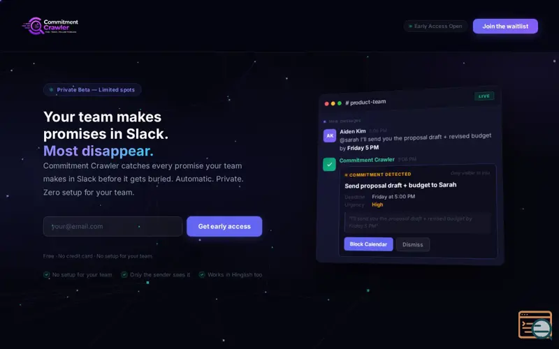 Screenshot of Commitment Crawler - AI for Slack Teams