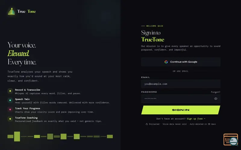 Screenshot of TrueTone — Speak With Confidence