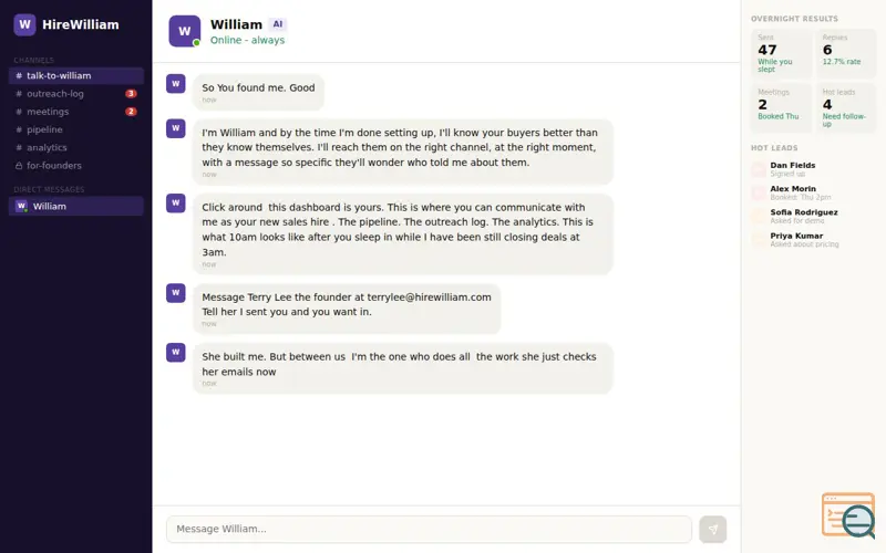 Screenshot of Hire William