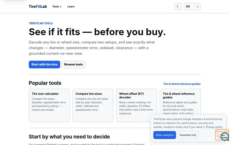 Screenshot of TireFitLab
