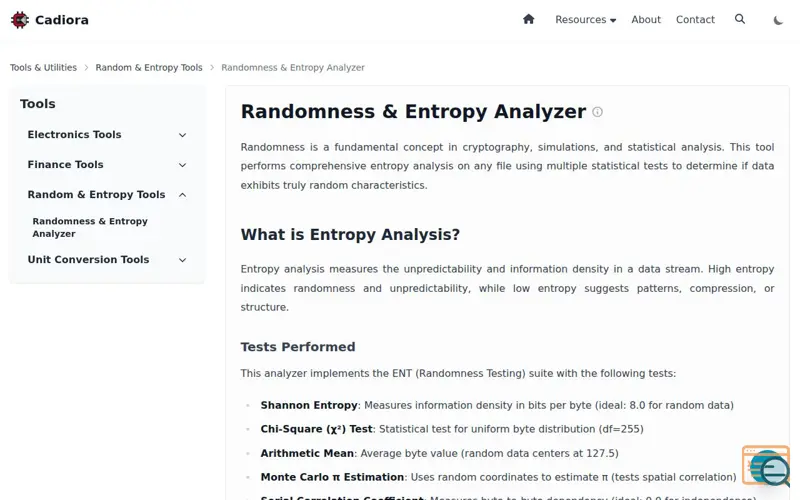 Screenshot of Randomness & Entropy Analyzer
