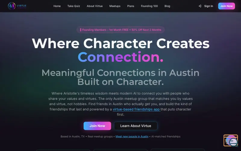 Screenshot of Virtue Circles Austin