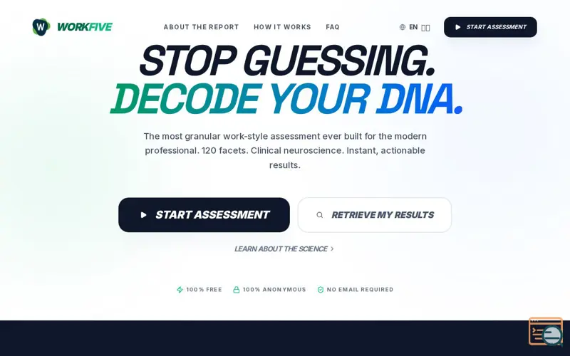 Screenshot of WorkFive - Free Assessment for Work