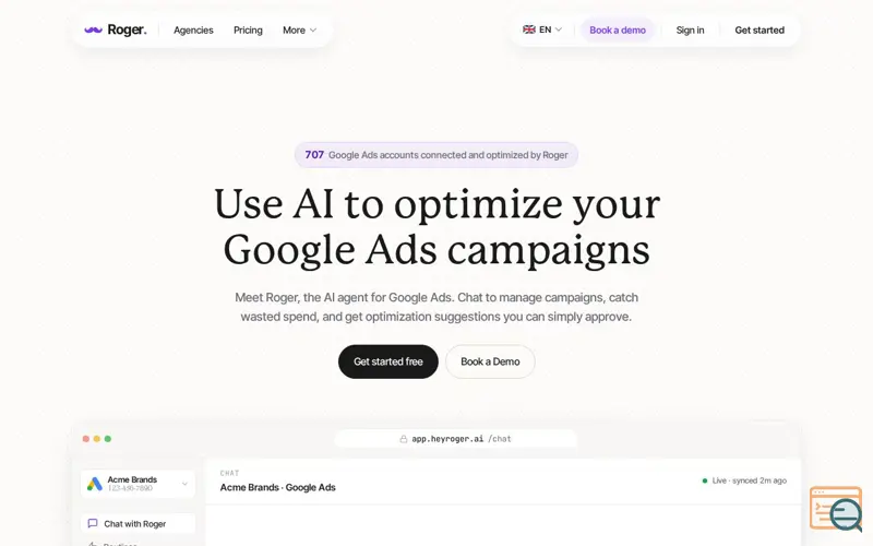 Screenshot of Roger • The Google Ads AI Agent