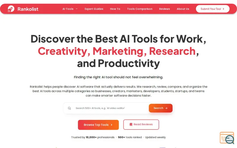 Screenshot of rankolist.com, a launch using GeneratePress