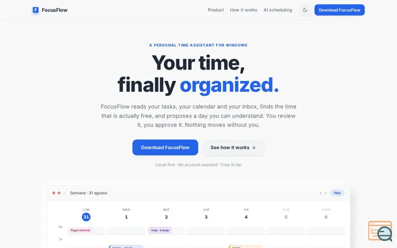 Screenshot of FocusFlow — Tu tiempo, organizado.