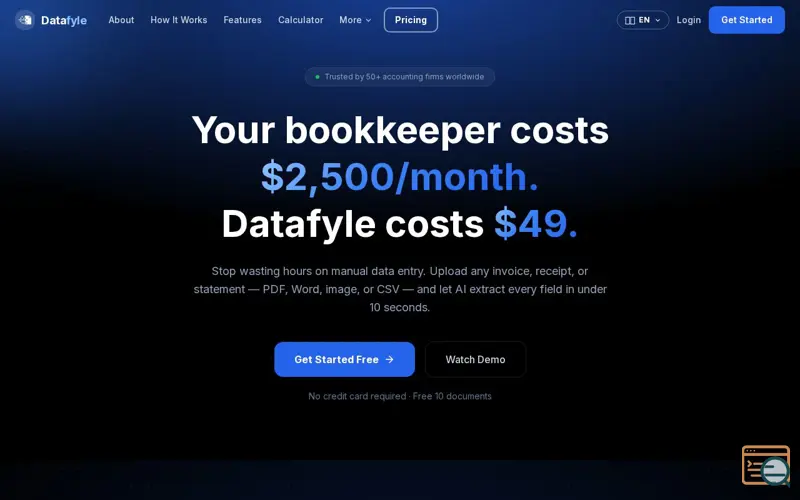 Screenshot of Datafyle — AI Invoice & Document Data Extraction for Accounting Firms