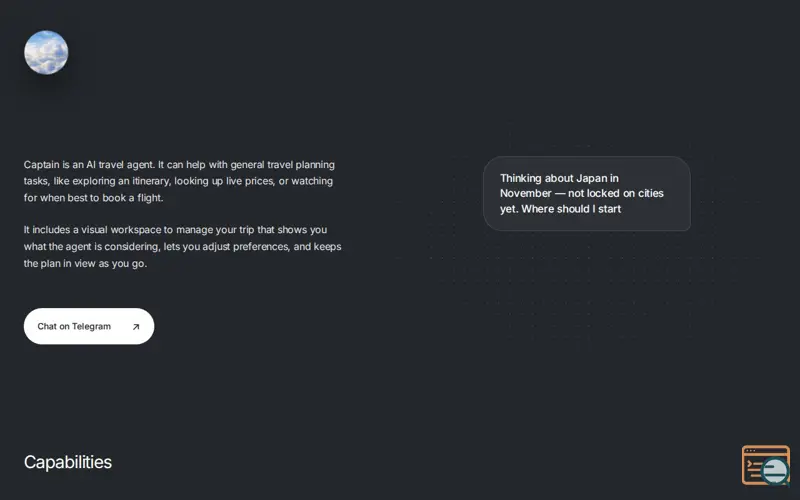 Screenshot of Captain, AI Travel Agent