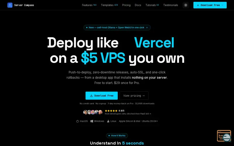 Screenshot of Server Compass 1.42 - Vercel UX + AI MCP