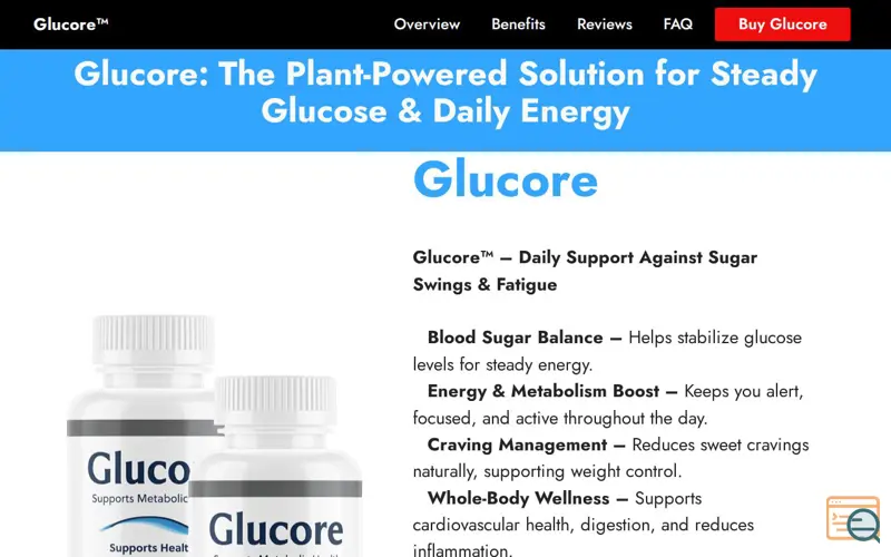 Screenshot of Glucore™ Official Site| Blood Sugar