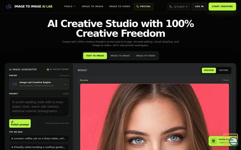 Screenshot of Image to Image AI Lab