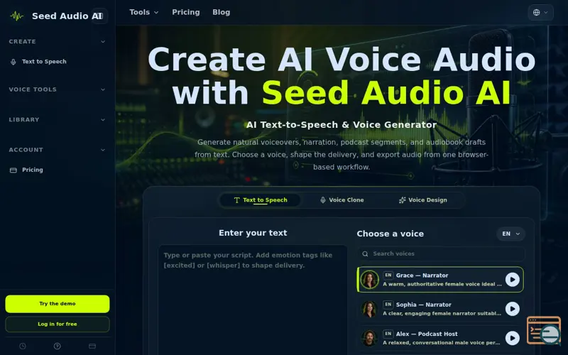 Screenshot of SeedAud AI