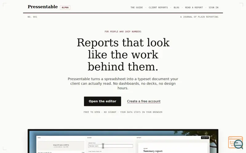 Screenshot of Pressentable