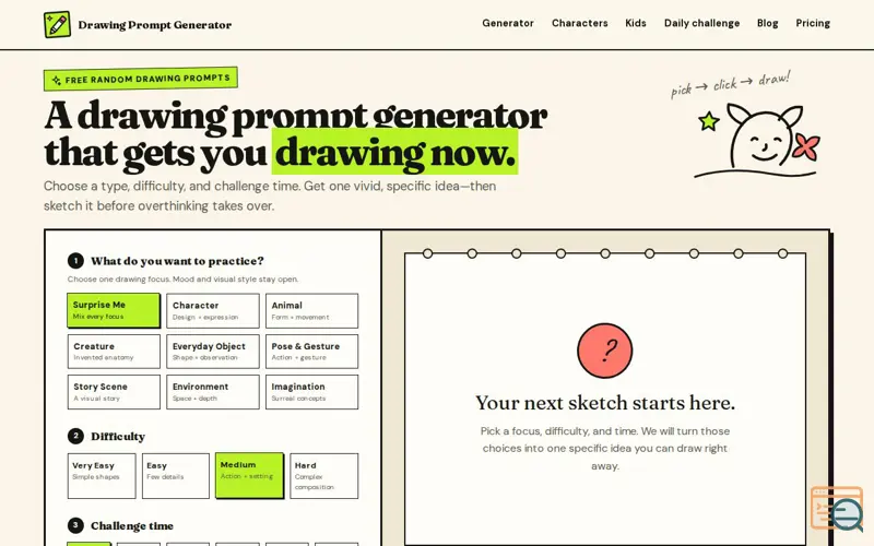 Screenshot of Drawing Prompt Generator