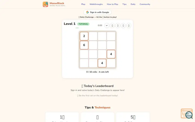 Screenshot of Shikaku Online — Play Free Cat Rectangle Puzzle | MeowBlock