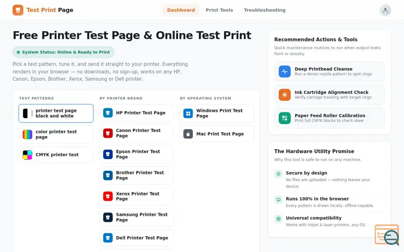 Screenshot of Printer Test Page