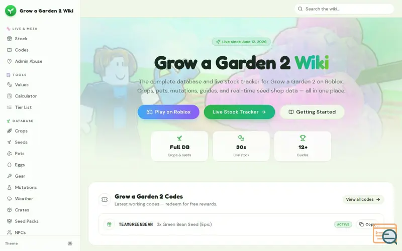 Screenshot of Grow a Garden 2 Wiki