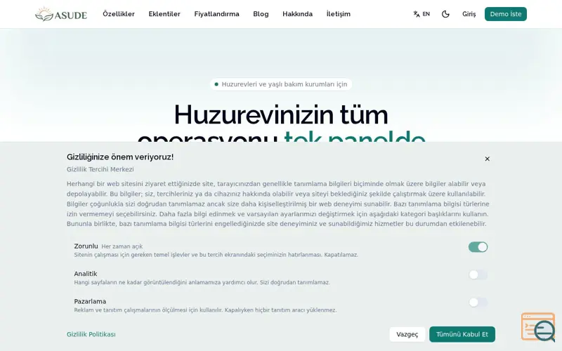 Screenshot of Asude — Huzurevi yönetim platformu