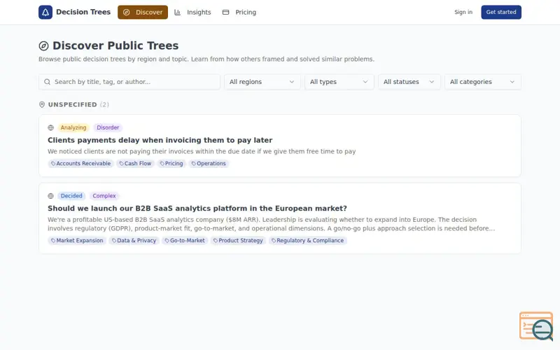 Screenshot of DecisiTree — AI-Powered Decision Intelligence Platform