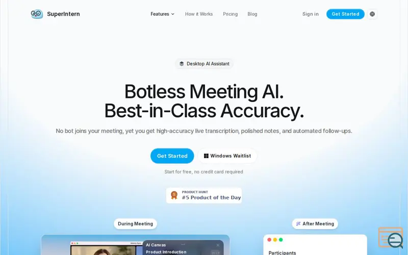 Screenshot of SuperIntern: Botless Live Meeting Agent