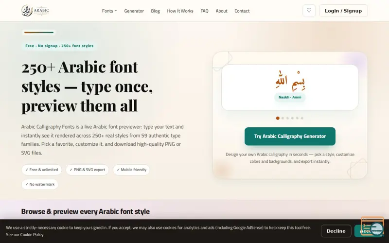 Screenshot of Arabic Calligraphy Fonts