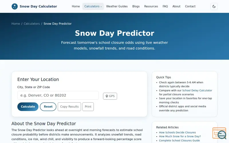 Screenshot of Snow Day Predictor