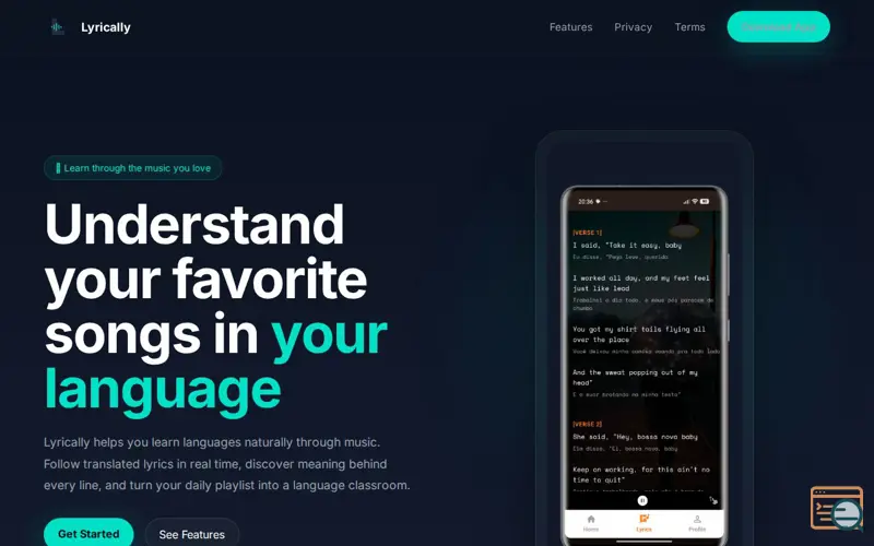 Screenshot of Lyrically — Learn Through Music