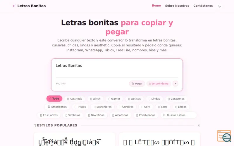 Screenshot of Letras Bonitas
