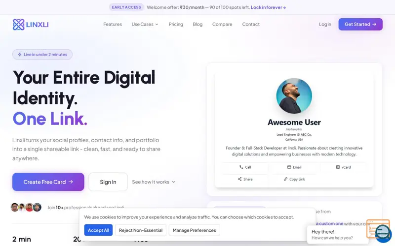 Screenshot of Linxli, a launch using Zoho SalesIQ