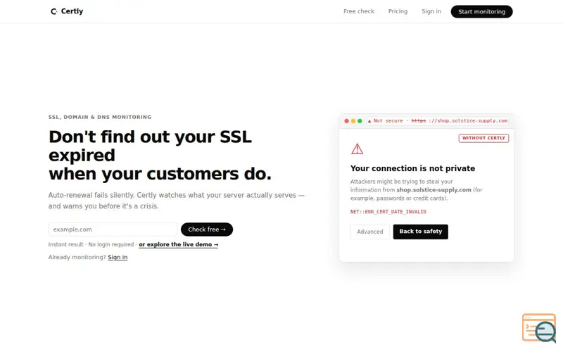 Screenshot of Certly
