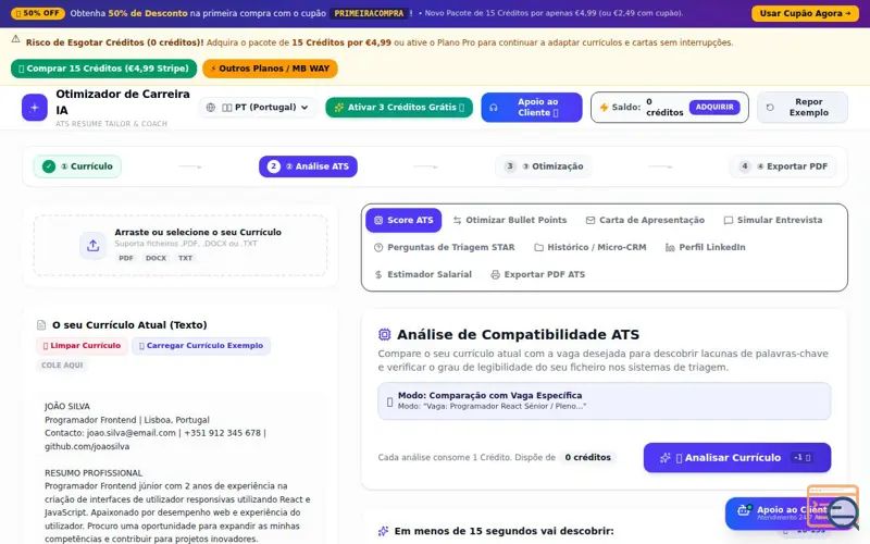 Screenshot of Otimizador de Carreira IA