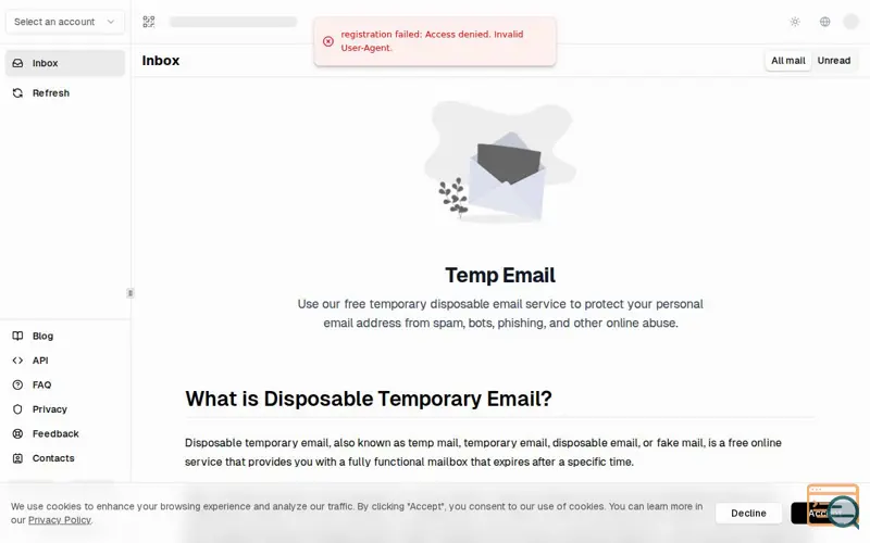 Screenshot of TempEmail.cc