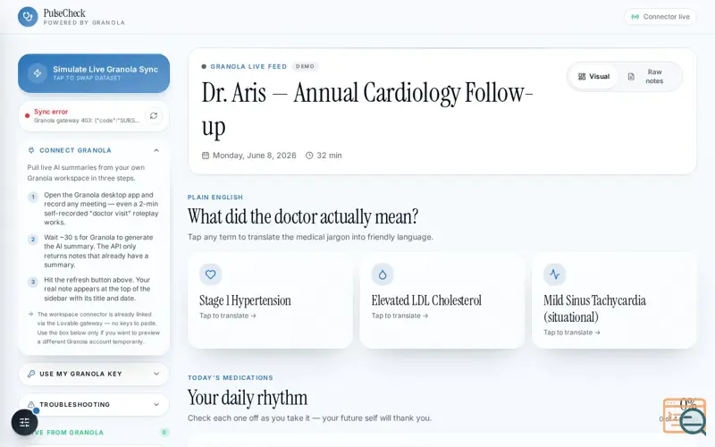 Screenshot of PulseCheck