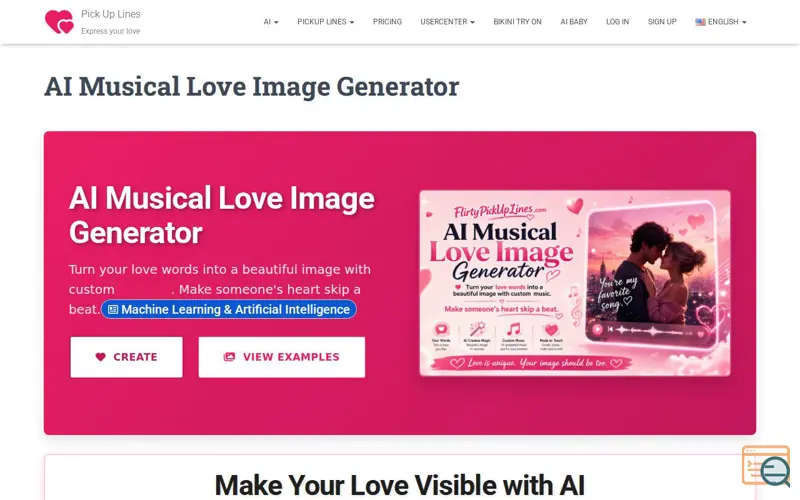 Screenshot of AI Musical Love Image Generator