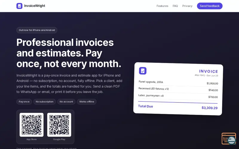 Screenshot of InvoiceWright | Pay-once invoice & estimate app, no subscription