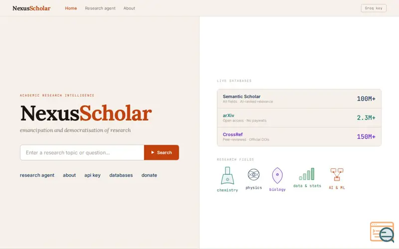 Screenshot of NexusScholar — Academic Research