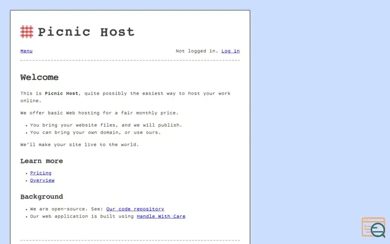Screenshot of Picnic Host, a launch using Migadu