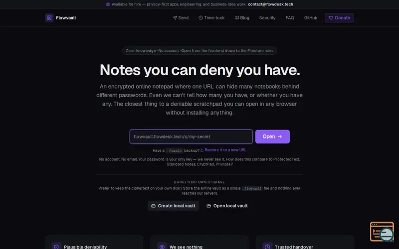 Screenshot of Flowvault