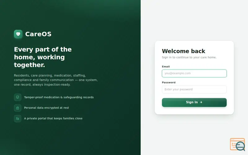 Screenshot of Care Home OS
