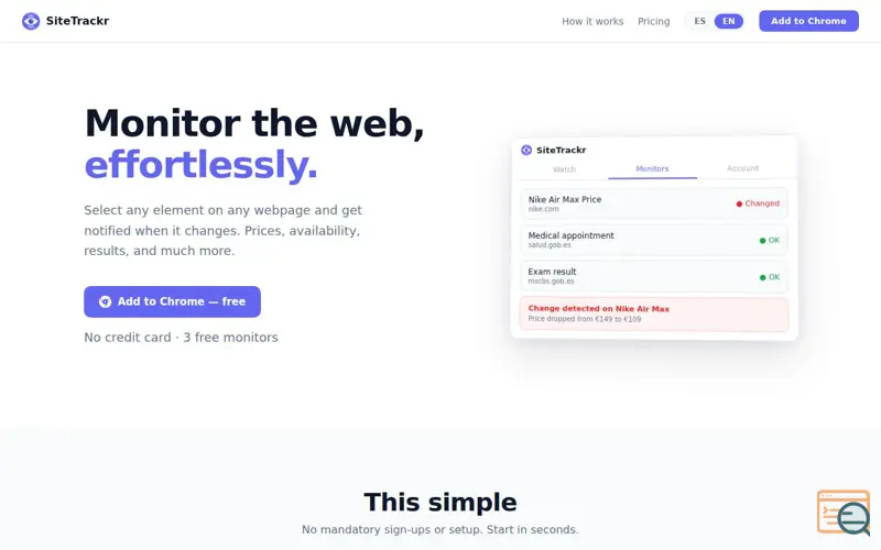 Screenshot of SiteTrackr