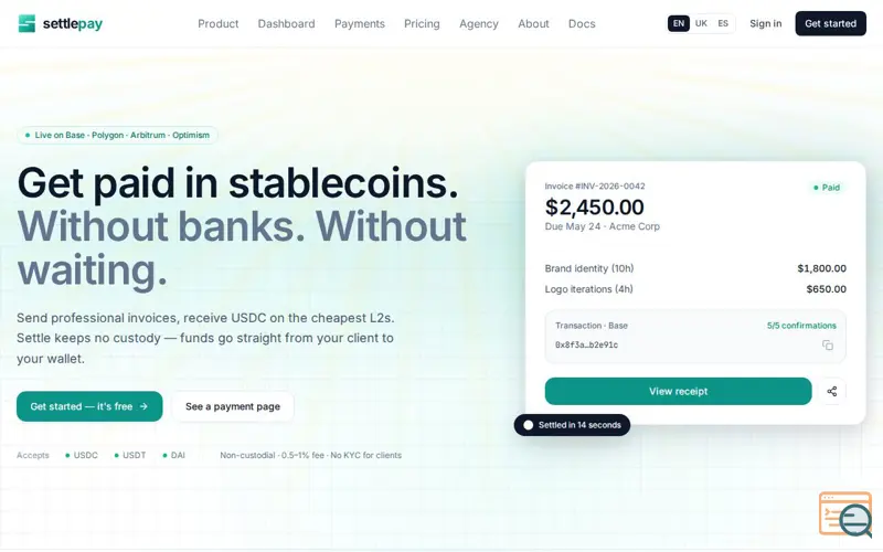 Screenshot of Settlepay