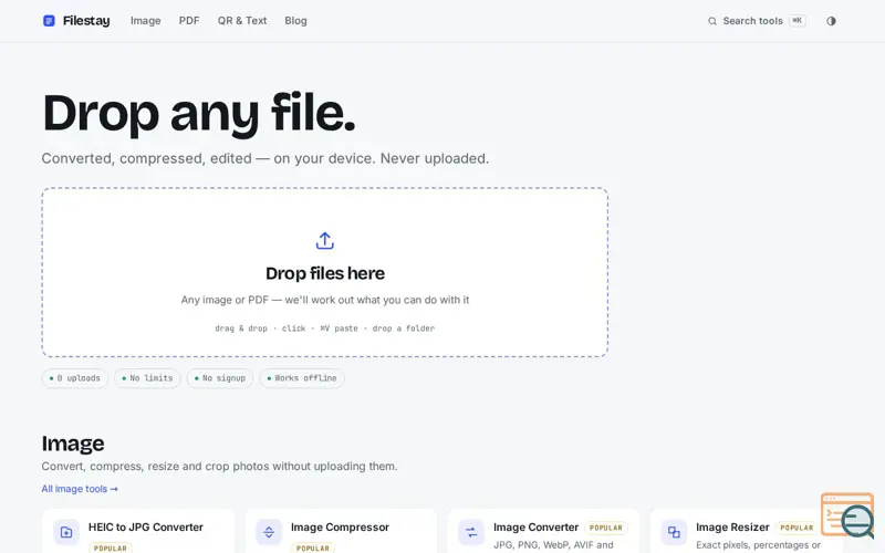 Screenshot of Filestay — Free File Tools That Never Upload Your Files