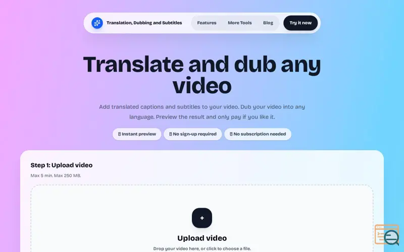Screenshot of Translate-Dub, a launch using TinyStartups