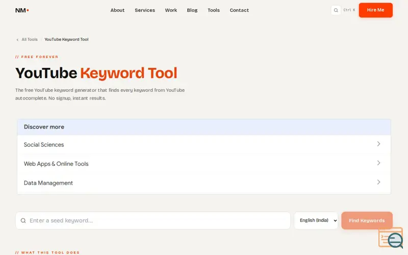 Screenshot of Free YouTube Keyword Generator & Tool
