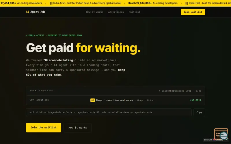 Screenshot of Agent Ads — Get paid for waiting