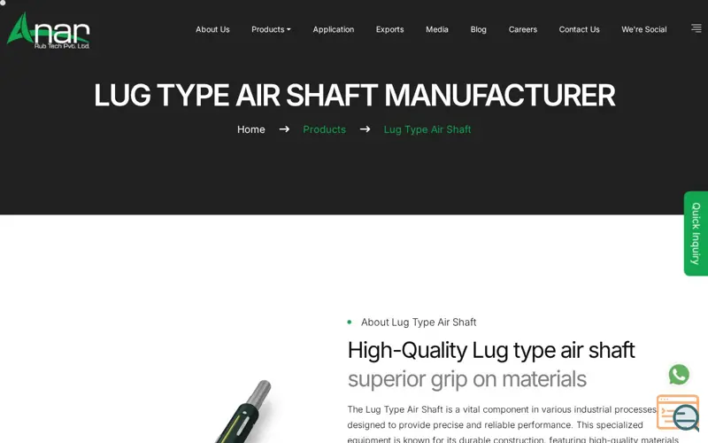Screenshot of Lug Type Air Shaft Manufacturer