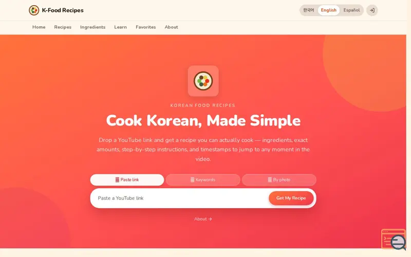 Screenshot of Korean Food Recipes — Turn any cooking video into a recipe