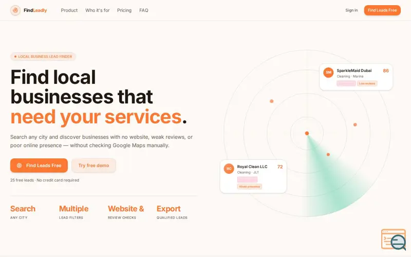 Screenshot of FindLeadly
