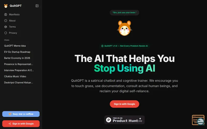 Screenshot of QuitGPT