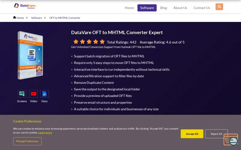 Screenshot of DataVare OFT to MHTML Converter